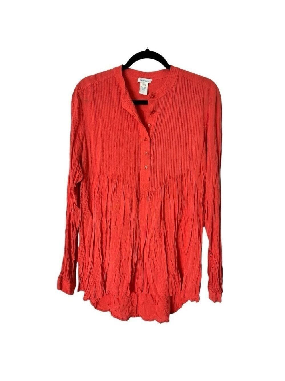 Sundance Mystic Falls Tunic Top Medium Coral Pintuck Crinkle Rayon Pleated Boho